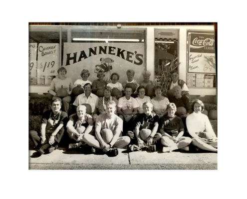 the hanneke's crew poses outside of the store circa 1975